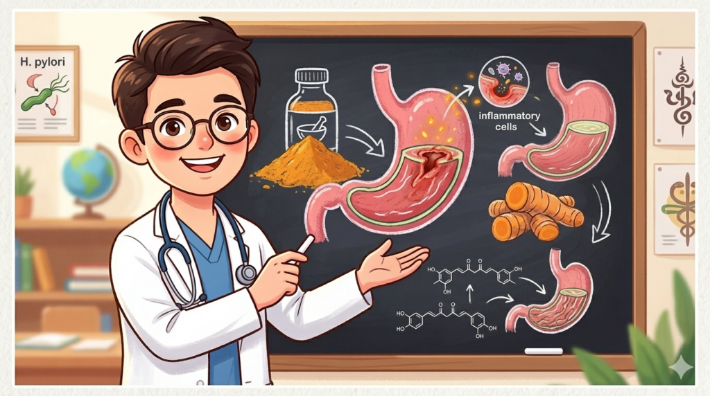 ขมิ้นชัน มีสรรพคุณช่วยลดแผลในกระเพาะ และ H. pylori